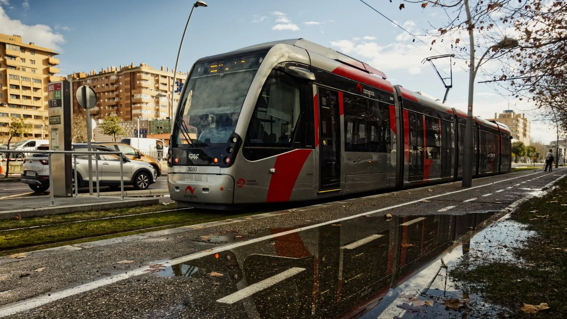 Tram and its reflection
